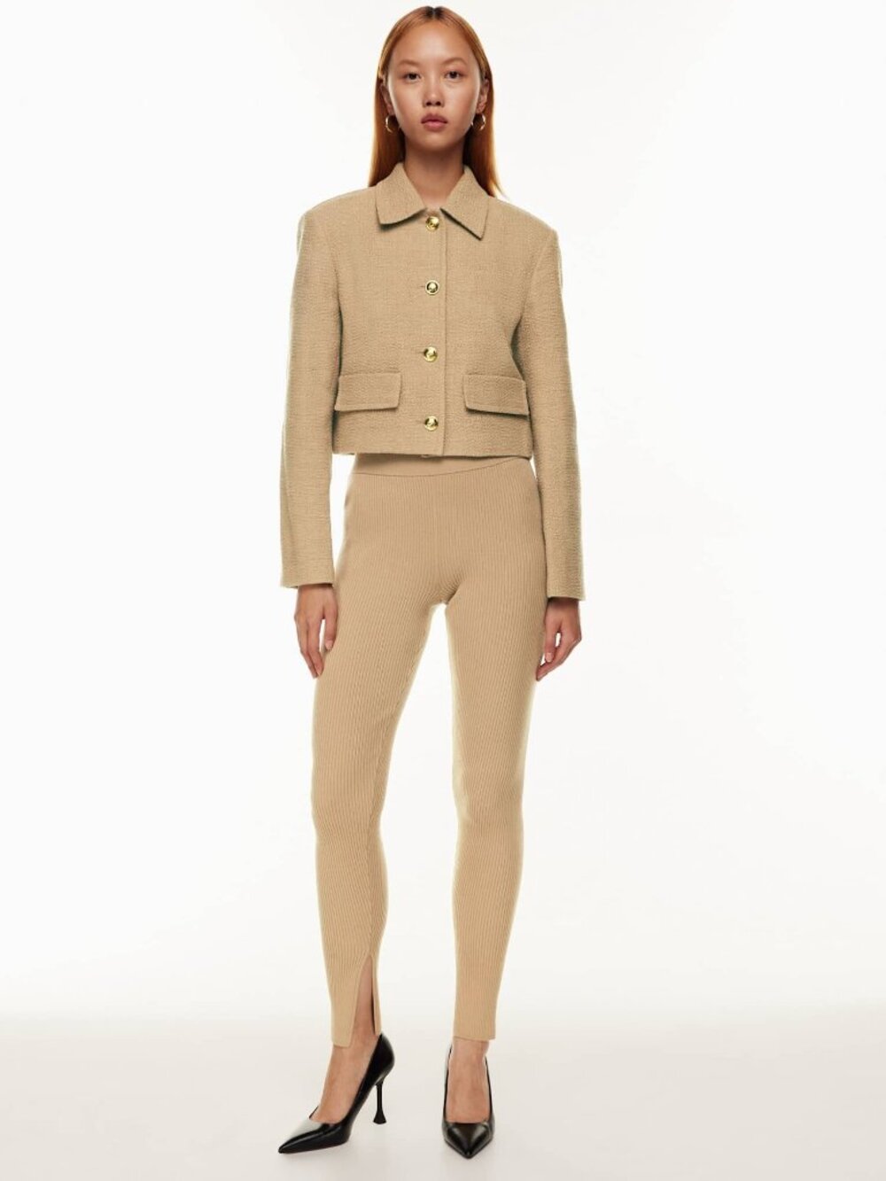 $198 Aritzia Babaton Tan Frances Cropped Textured Jacket in Gold Camel Size M